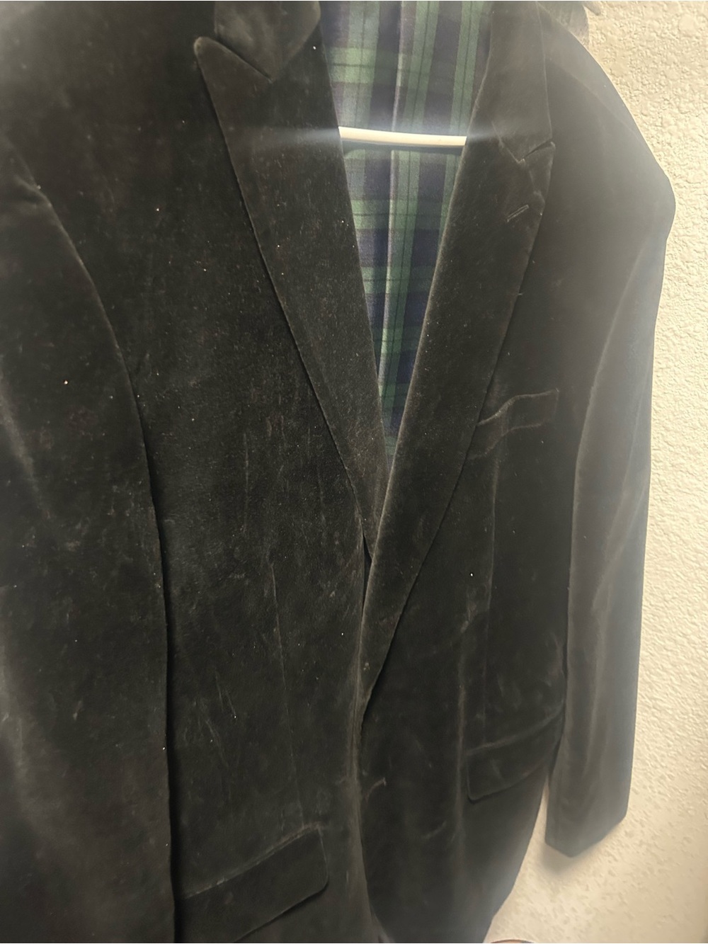 Merona Black Velvet Sport Coat with Tartan Lining